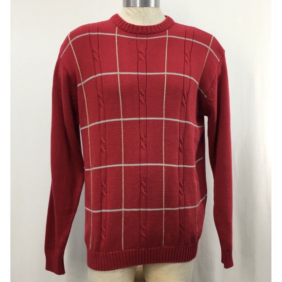 Haggar Men's Sweater X-Large XL Red Crewneck Plaid NWT - Picture 1 of 9